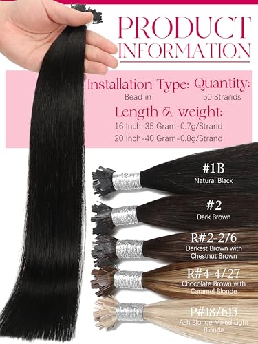 Hair Extensions Human Hair 16 Inch Ultra Tip - Natural Black, 50 Strands, 35g