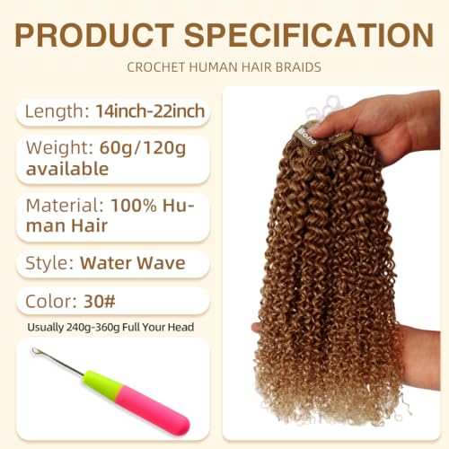 30# Human Crochet Hair Water Wave Bundles 18 Inch Auburn Brown - Pre-Separated, Knotless Feather Crochet Extensions - Black Women