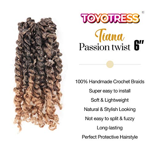 ToyoTress Tiana Passion Twist Hair Pre-Twisted Crochet Braids 6 Inch - T27, 8 Pcs