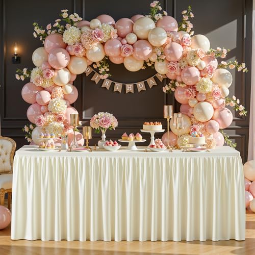 Wish Care Cream Fitted 6ft Rectangle Tablecloths 4 Pack for Wedding & Party - 72x30 Inches, Durable Polyester