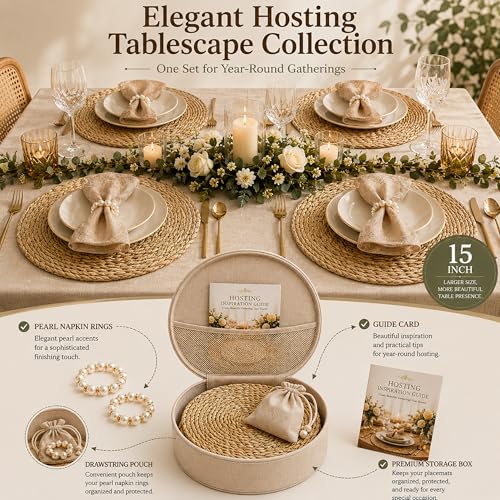 15in Round Woven Placemats Set of 24 - Rattan Chargers for Elegant Table Settings
