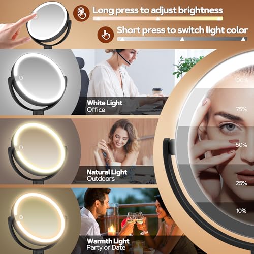 Black Double-Sided Lighted Makeup Mirror 30X Magnification - Rechargeable