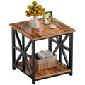 GreenForest Walnut End Table with X-Shaped Metal Frame - 24 Inch Large Side Table for Living Room