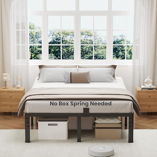 NKZ 14 Inch Full Size Metal Platform Bed Frame with Rounded Corner Legs, Heavy Duty Steel, Under Bed Storage