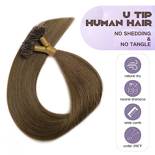 Sindra Human Hair U Tip Hair Extensions - Chocolate Brown #4, 18 Inch Variation