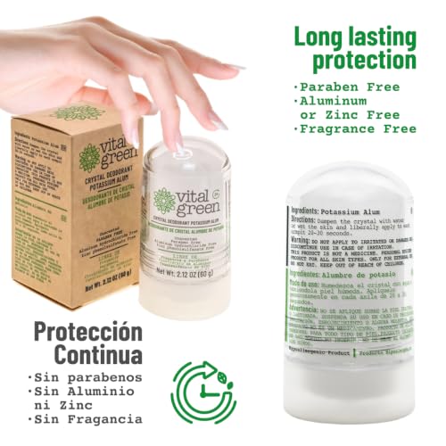 Vital Green Thai Crystal Potassium Alum Deodorant Unscented 60g 6 Pack - Natural Mineral Salt