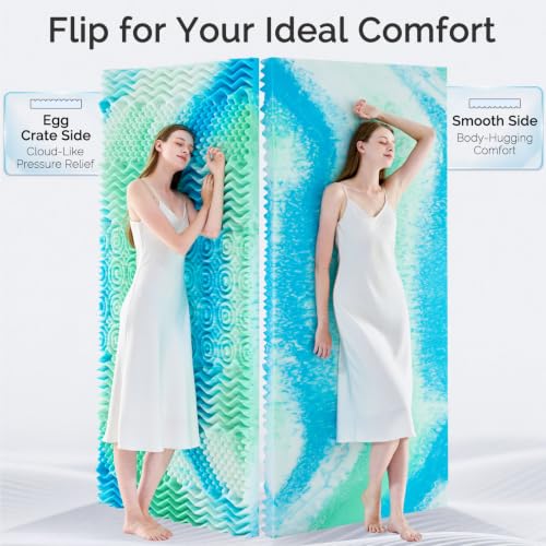 Queen 3-Inch Memory Foam Mattress Topper with Cooling Gel & 7-Zone Support