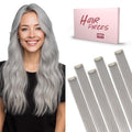 SEGO 12 Inch Clip-In Human Hair Extensions - Silver Grey Remy Straight Natural Hair, 6 Pcs