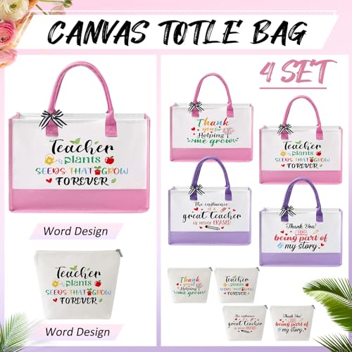 Hillban Teacher Appreciation Valentines Gift Bulk Thank You Teacher Tote Bags Embroidery Inspirational Cosmetic Bag for Women