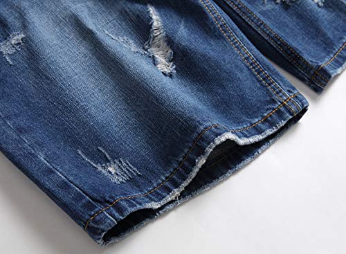 Men's Ripped Slim Fit Denim Shorts - Distressed Hole Design, Indigo Blue 36