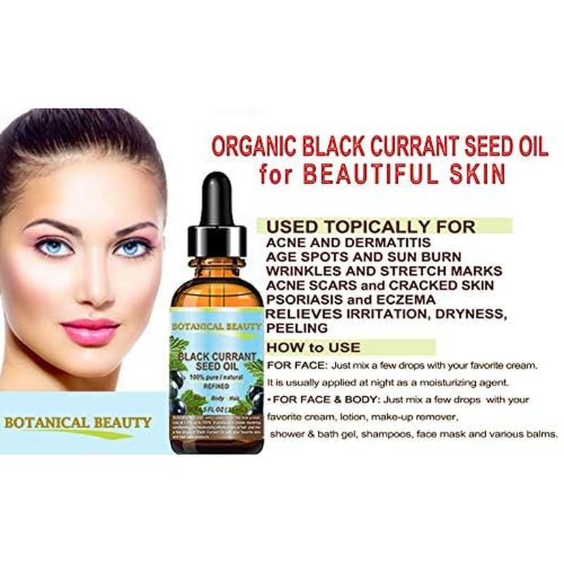 Botanical Beauty BLACK CURRANT SEED OIL. 100% Pure Natural Undiluted Refined Cold Pressed Carrier Oil for Skin, Hair, Lip and Nail Care (0.5 Fl Oz)