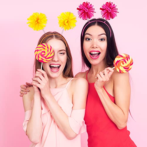 Pom Pom Headbands Set - Mixed Color 12 Pack for Parties & Festivals