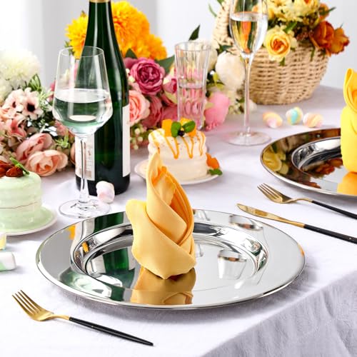 24 Pcs Stainless Steel Silver Charger Plates Set 13 Inch Round for Dining
