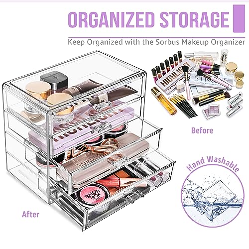 Sorbus Clear Wide 4-Drawer Makeup Organizer Set for Vanity & Countertop - Variation of THIS listing