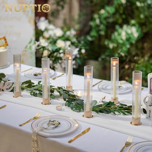 Hurricane Glass Candle Holders Set of 18 with Gold Bases - Elegant Taper Candle Holders
