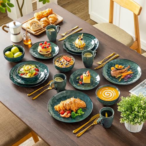 Vancasso Starry Green 16-Piece Dinnerware Set for 4 Handmade Reactive Glaze