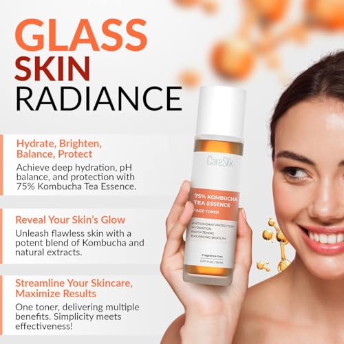 Kombucha Tea Essence Face Toner - Fermented Black Tea Hydrating Essence Skincare Gel Cream - Ceramide Regulation Barrier Serum + Hyaluronic Acid & Niacinamide