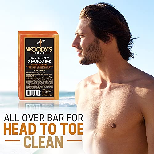 Woody's Hair & Body Shampoo Bar for Men ? 2-in-1 Solid Shampoo Bar & Body Wash, Deep Cleansing, Moisturizing, Refreshing Scent, 8 oz, 2 Pack