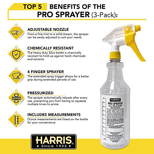 HARRIS 32oz All-Purpose Spray Bottle Pack - Pressurized, Adjustable Nozzle, Chemical Resistant