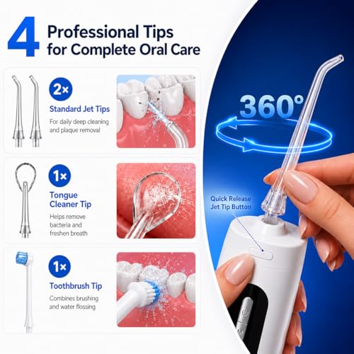 Wellooriya Water Dental Flosser White - 9 Pressure Levels, 300mL USB-C Portable Irrigator