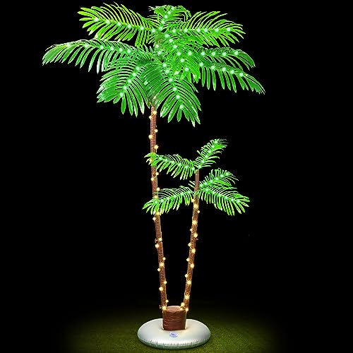 6FT Plug-in Lighted Palm Tree with 2 Trunks - Indoor Outdoor Waterproof LED Decor