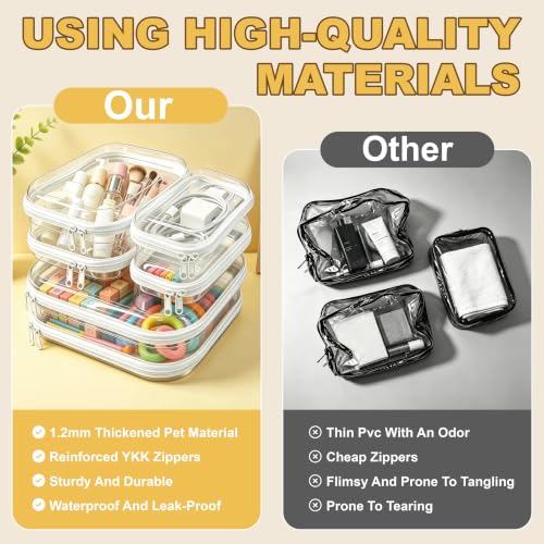 6 Pack Clear Hard Shell Makeup & Travel Organizer Bags - Small, Medium, Large