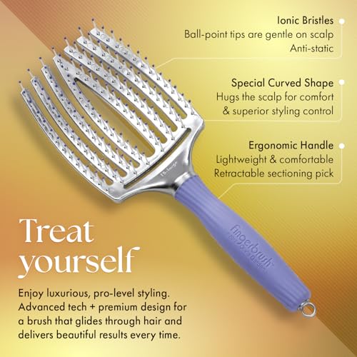 Olivia Garden Fingerbrush Curved and Vented Paddle Brush for Blow Drying - Ideal for Styling and Detangling All Hair Types - Scalp Massager Brush
