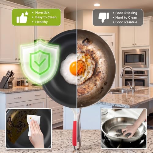 12 Inch Nonstick Frying Pan - Tri-Ply Stainless Steel Skillet with Detachable Handle - Dishwasher & Oven Safe, Induction Compatible - Variation of THIS listing