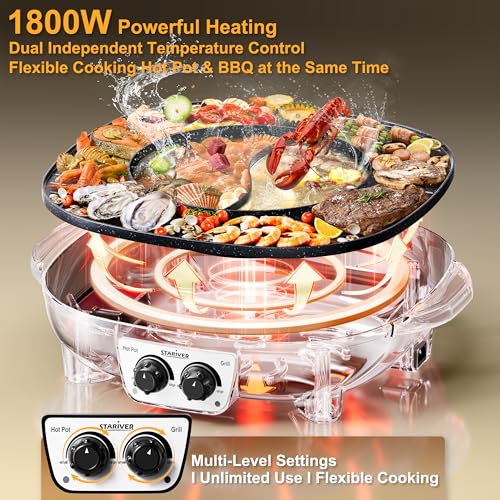 2-in-1 Electric Hot Pot and Grill - Korean BBQ & Shabu Shabu Cooker