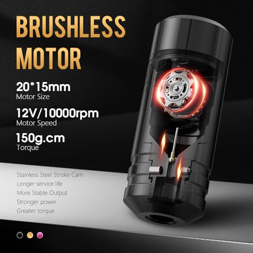 Ambition 36mm Rotary Tattoo Pen Machine with Brushless Motor & Extra Cams - Black