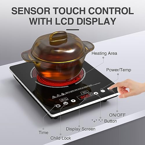 Electric Portable Cooktop Single Burner 1800W Touch Control Child Lock DT1-3