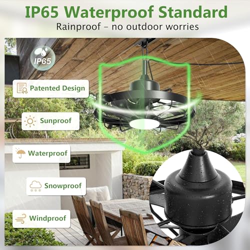 Niitawm Black 20'' Outdoor Ceiling Fan with Light, Waterproof Remote & App Control