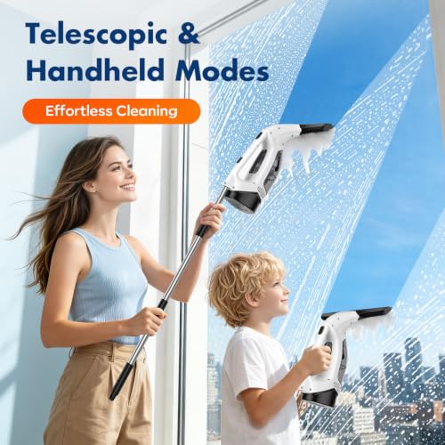 Cordless Window Vacuum Squeegee with Extendable Pole, 2200mAh Battery, 11-Inch Silicone Blade