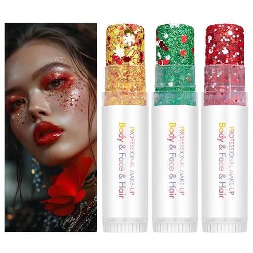 Gold Body Glitter Stick,Sparkling Neon Outfit Party Holographic Sequins Paint Mardi Gras Accessories Face and Body Glitter Gel Makeup.