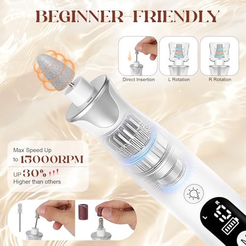 Rechargeable Cordless Electric Nail Drill Kit with LED Display for Gel & Thick Nails