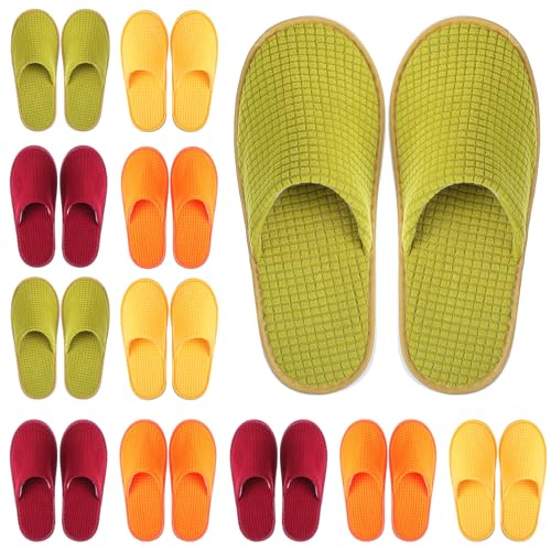 Geyoga 12-Pair House Slippers for Guests, Medium Size, Green, Yellow, Orange, Brown