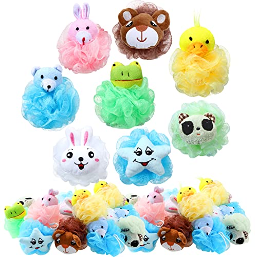 Kids Cartoon Animal Bath Loofahs Bulk 16 Pack Soft Shower Sponges for Children