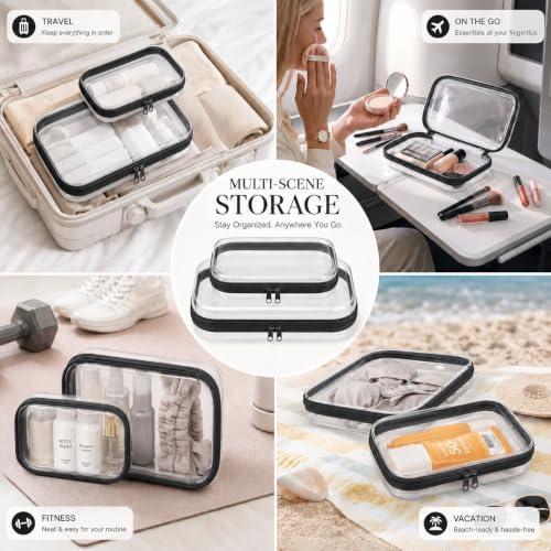 2-Pack Clear Hard Shell Travel Toiletry & Organizer Cases - TSA Approved Waterproof Zipper Pouches