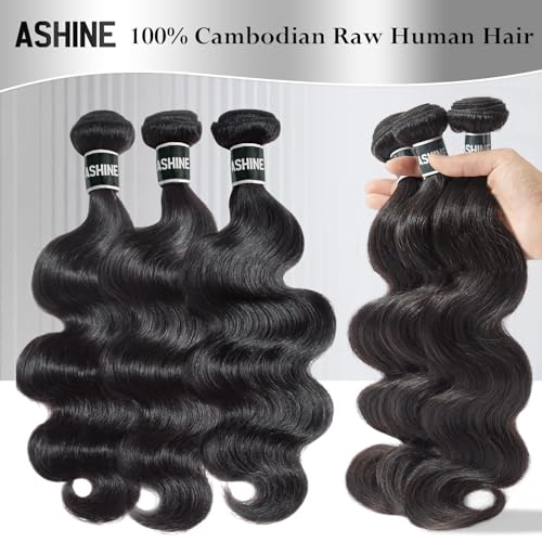 ASHINE 20 Inch Natural Black Body Wave Human Hair Bundles - Unprocessed Cambodian Raw Hair