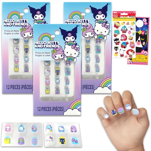 Hello Kitty Nail Art Sticker Set - 36 Pc Accessory Bundle of Stick-On Nails for Birthday Supplies, with Stickers and More | for Girls and Kids