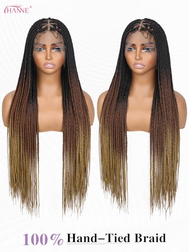 HANNE 32 Inch Triangle Box Braided Full Lace Wig for Black Women - Knotless, Ombre Brown