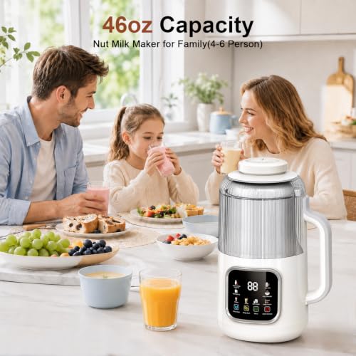 White 11-in-1 Electric Milk Maker - 46oz Soy, Nut, Oat, Plant Milk, Self-Cleaning