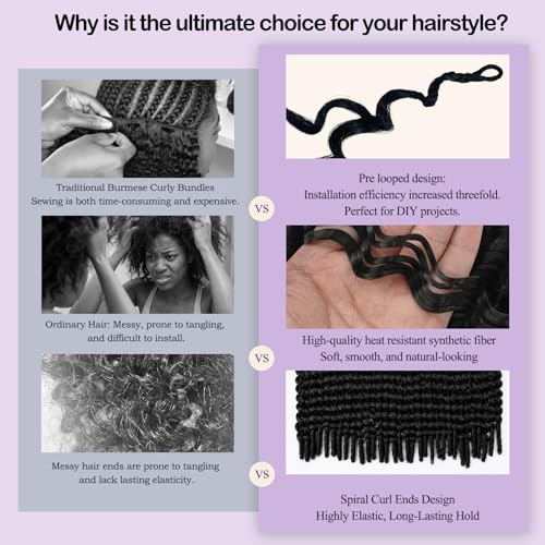 TZNHULN Burmese Curly Crochet Hair 18 Inch 128 Strands Knotless Pre-Looped Spiral Ends - Style 4#