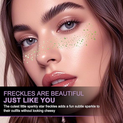 Wendy 10PCS Glitter Freckles Face Tattoo, Makeup Patches - Face Glitter Makeup Speckles, Waterproof Face Glitter Speckles Patches, Cute Glitter Makeup Accessories for Women(Green)