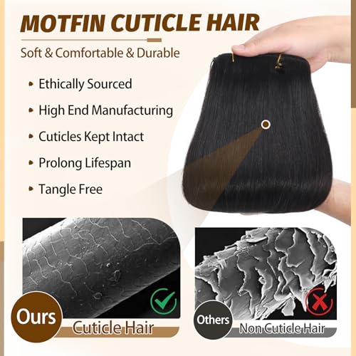Clip in Hair Extensions - 14 Inch Natural Black Real Human Hair - Variation #1B