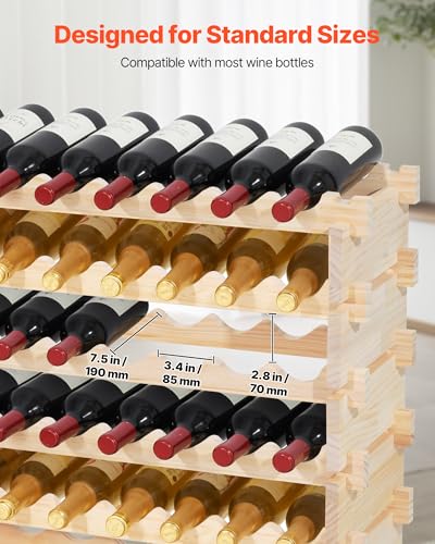 VEVOR Natural 8-Tier Stackable Modular Wine Rack for 96 Bottles, Freestanding Wood Storage