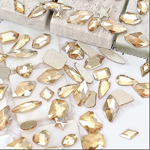 4880Pcs Rhinestones for Nail, AB Champagne Crystal Nail Rhinestones Set, Nail Round Beads Flatback Glass Gems Stones, Multi Shapes Nail Rhinestones for Nail DIY Crafts Clothes Shoes Jewelry