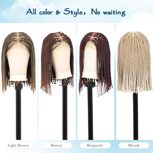 14-Inch Short Bob Braided Full Lace Wig for Women - Brown