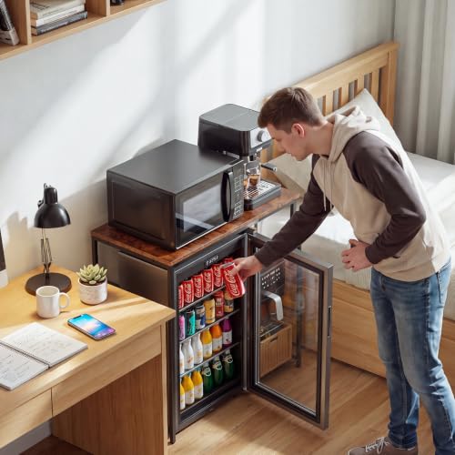 Mini Fridge Stand with Storage Shelves - Black & Rustic Brown 3-Tier Microwave Rack for Dorm Apartment Kitchen Office