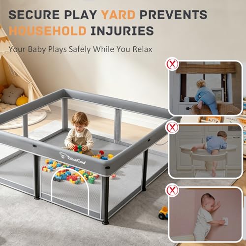 Grey Foldable Baby Playpen with Mat - 50x50 Inch Portable Toddler Play Yard